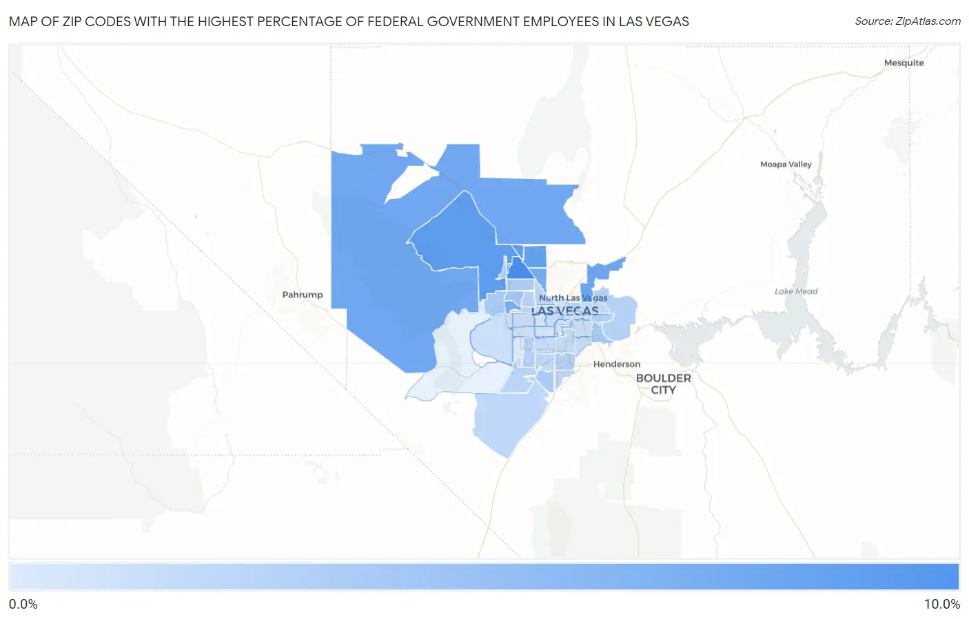 Zip Codes with the Highest Percentage of Federal Government Employees in Las Vegas Map