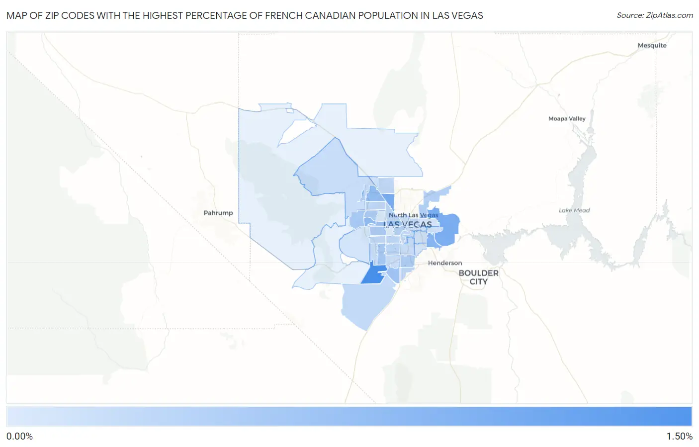 Zip Codes with the Highest Percentage of French Canadian Population in Las Vegas Map