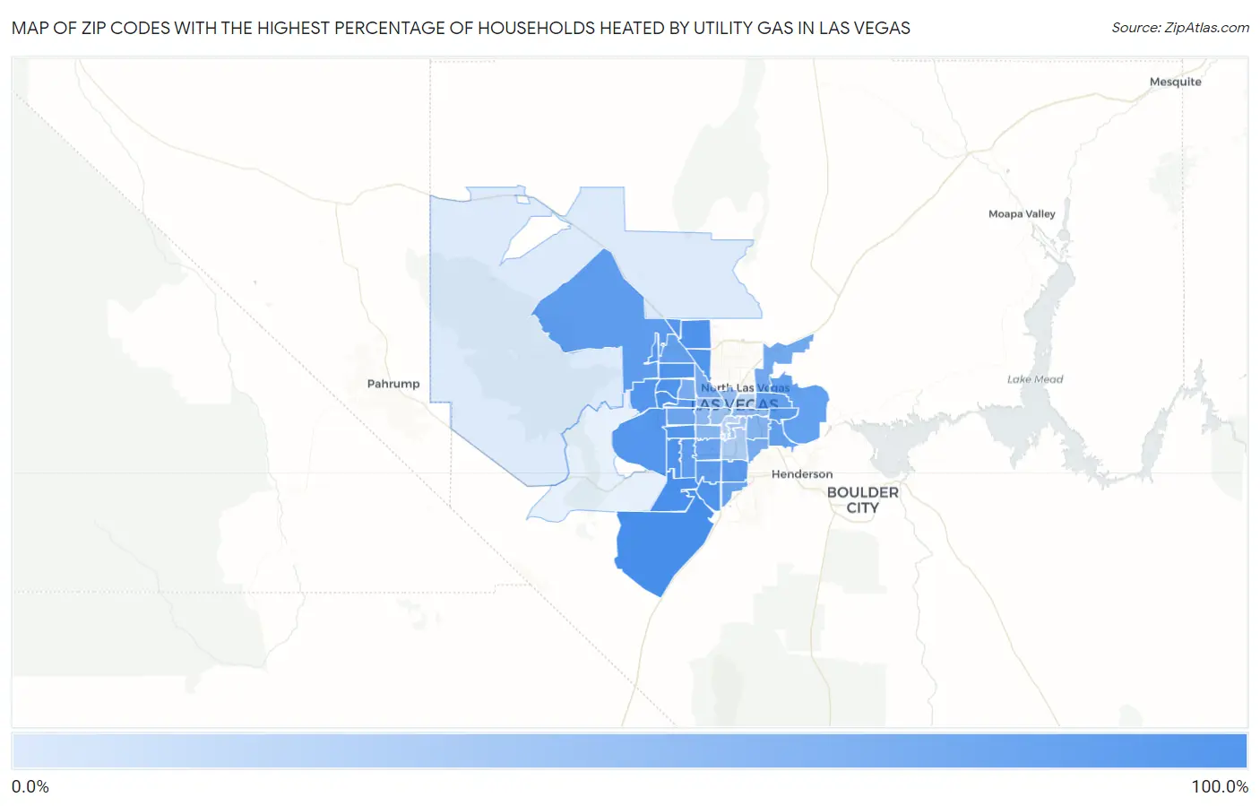 Zip Codes with the Highest Percentage of Households Heated by Utility Gas in Las Vegas Map