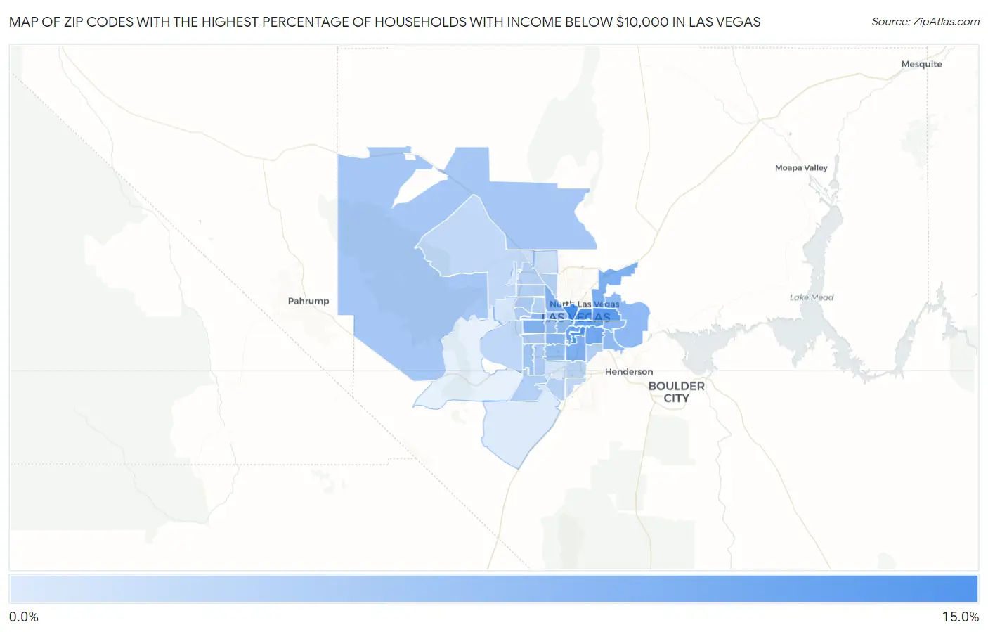 Zip Codes with the Highest Percentage of Households with Income Below $10,000 in Las Vegas Map