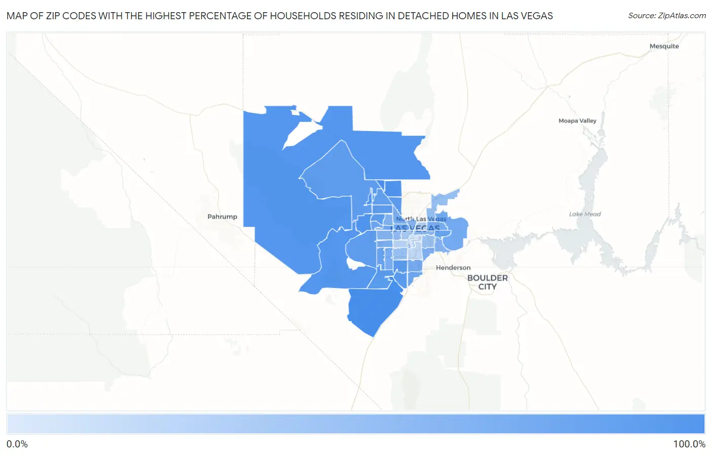 Zip Codes with the Highest Percentage of Households Residing in Detached Homes in Las Vegas Map