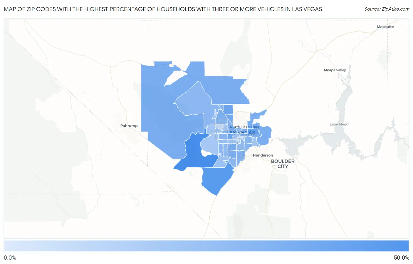Zip Codes with the Highest Percentage of Households With Three or more Vehicles in Las Vegas Map