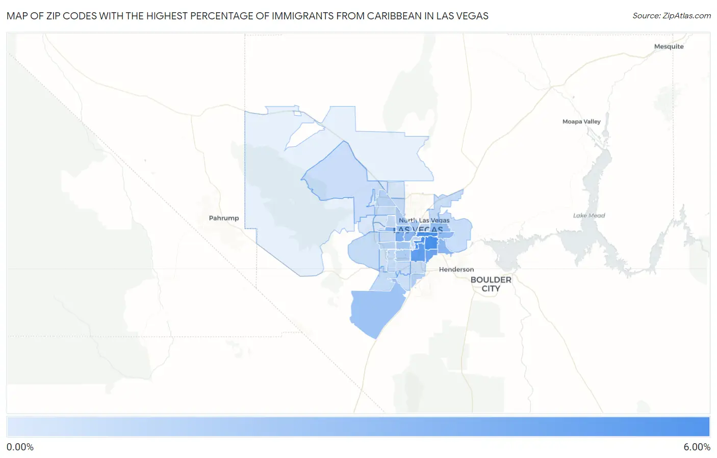 Zip Codes with the Highest Percentage of Immigrants from Caribbean in Las Vegas Map