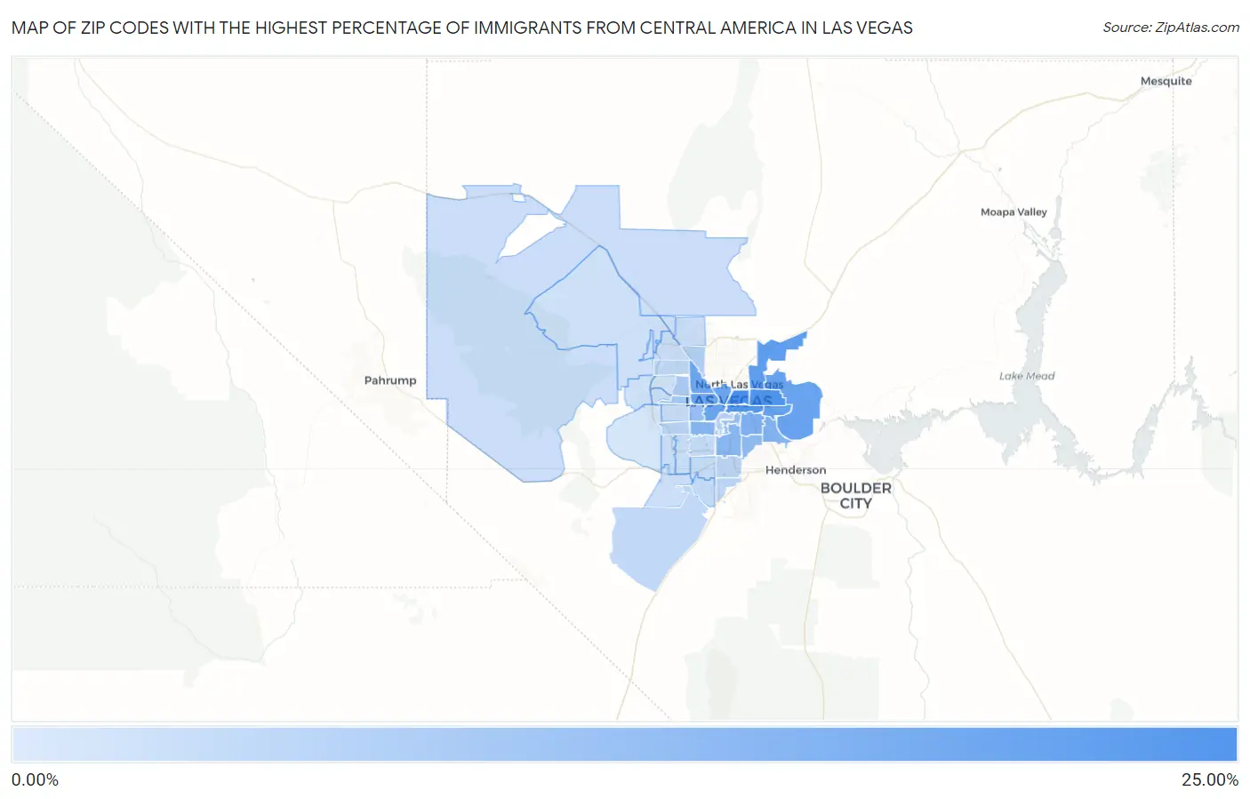 Zip Codes with the Highest Percentage of Immigrants from Central America in Las Vegas Map
