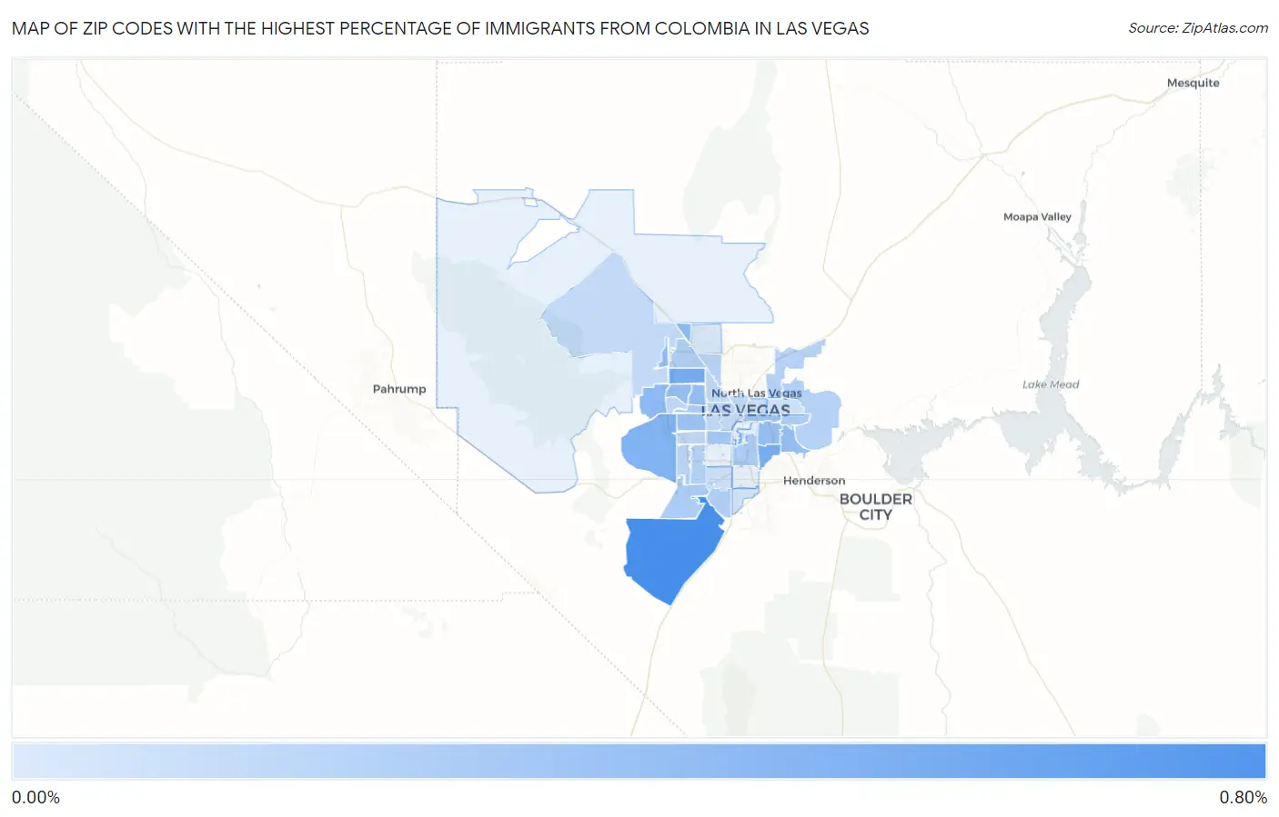Zip Codes with the Highest Percentage of Immigrants from Colombia in Las Vegas Map