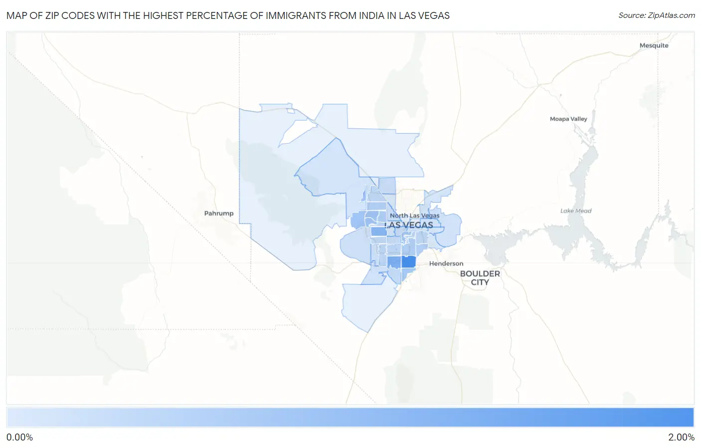 Zip Codes with the Highest Percentage of Immigrants from India in Las Vegas Map