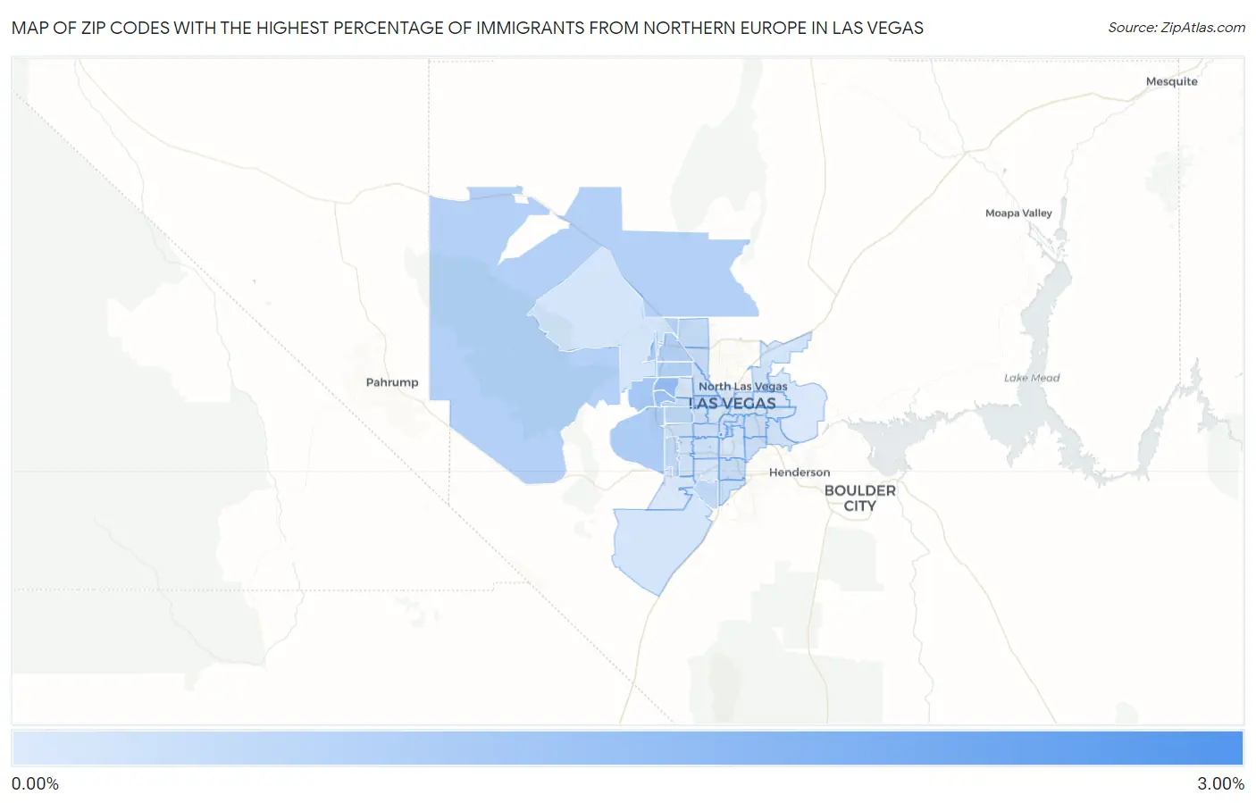 Zip Codes with the Highest Percentage of Immigrants from Northern Europe in Las Vegas Map