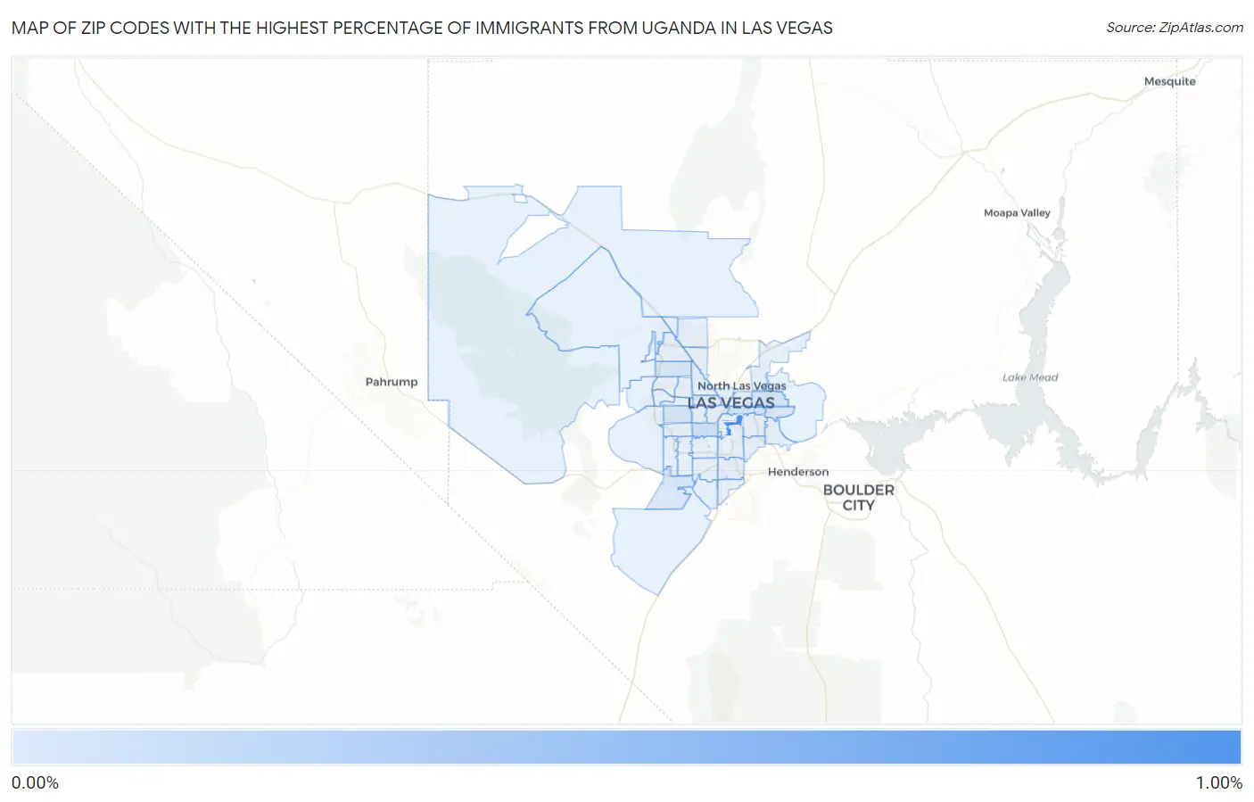 Zip Codes with the Highest Percentage of Immigrants from Uganda in Las Vegas Map