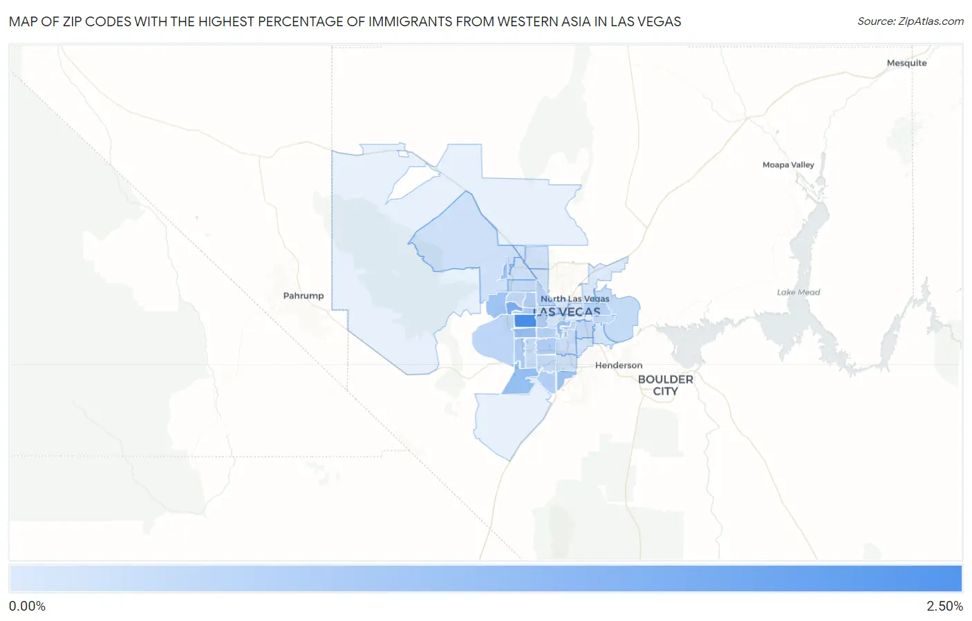 Zip Codes with the Highest Percentage of Immigrants from Western Asia in Las Vegas Map