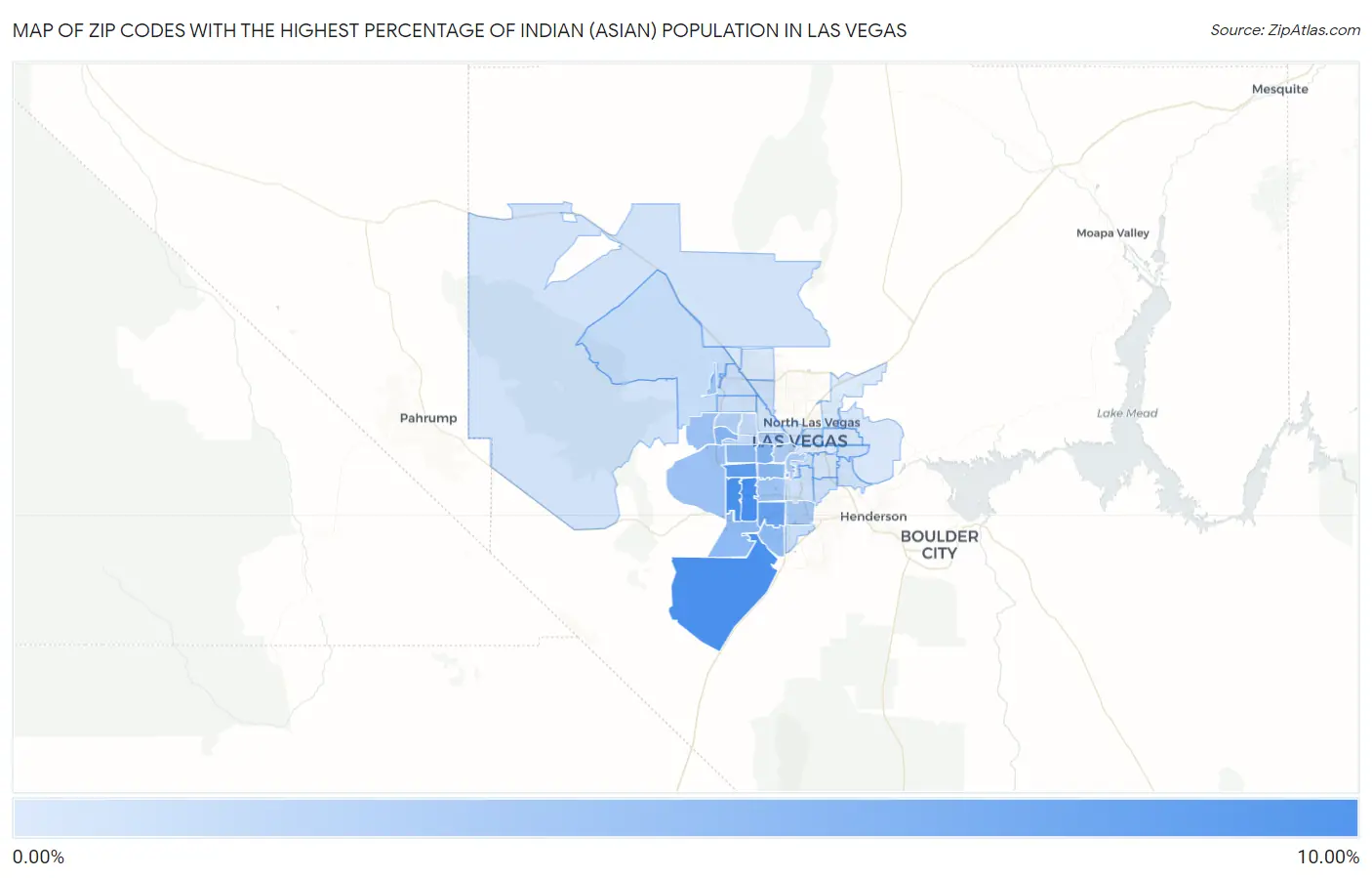 Zip Codes with the Highest Percentage of Indian (Asian) Population in Las Vegas Map