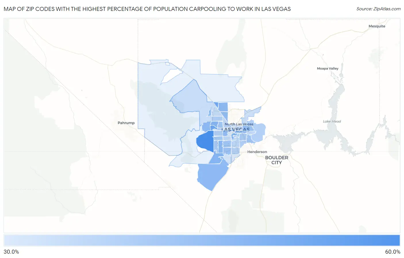 Zip Codes with the Highest Percentage of Population Carpooling to Work in Las Vegas Map