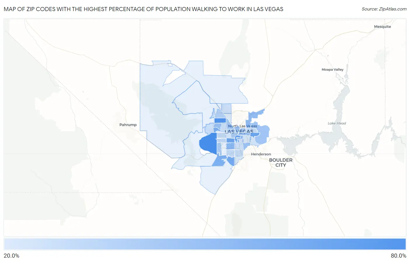 Zip Codes with the Highest Percentage of Population Walking to Work in Las Vegas Map