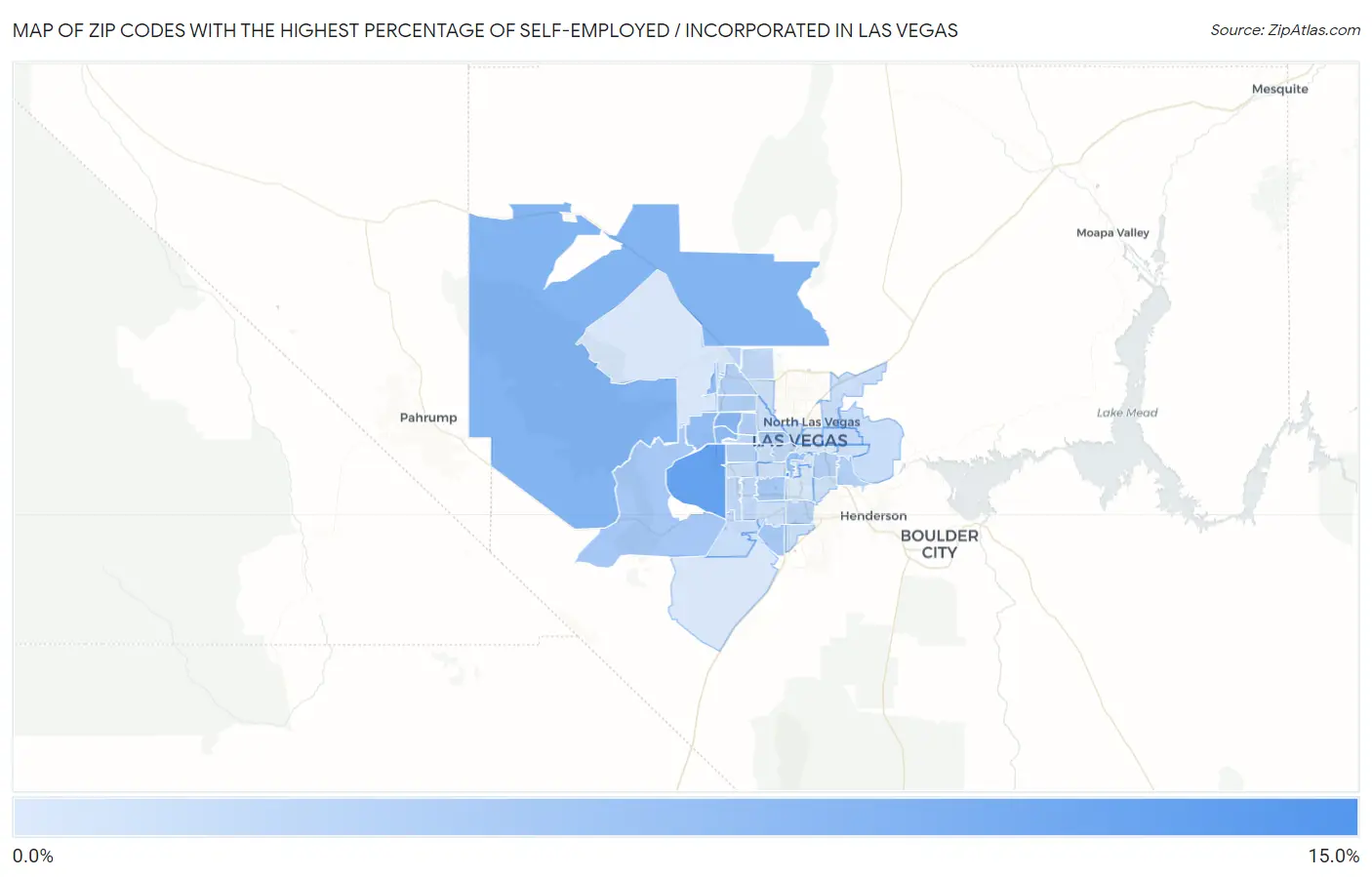 Zip Codes with the Highest Percentage of Self-Employed / Incorporated in Las Vegas Map