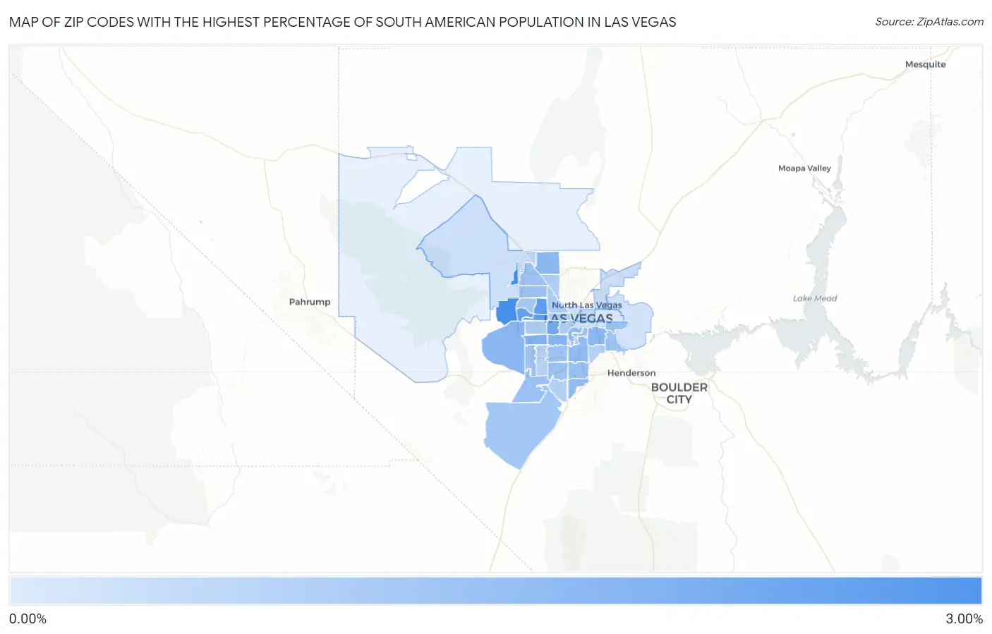 Zip Codes with the Highest Percentage of South American Population in Las Vegas Map