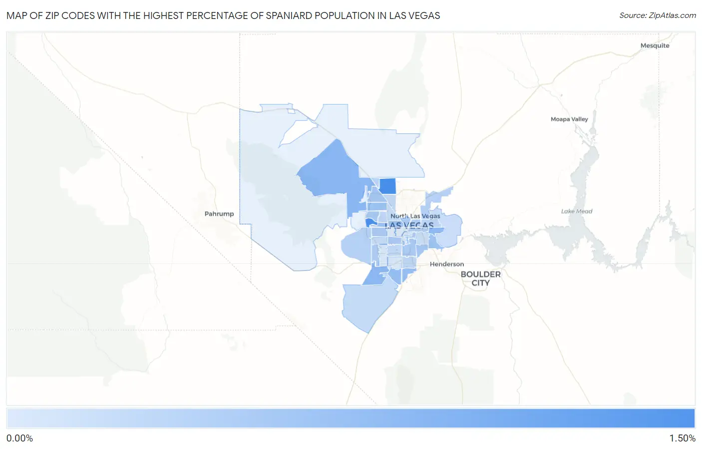 Zip Codes with the Highest Percentage of Spaniard Population in Las Vegas Map