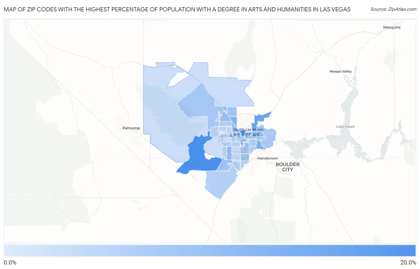 Zip Codes with the Highest Percentage of Population with a Degree in Arts and Humanities in Las Vegas Map