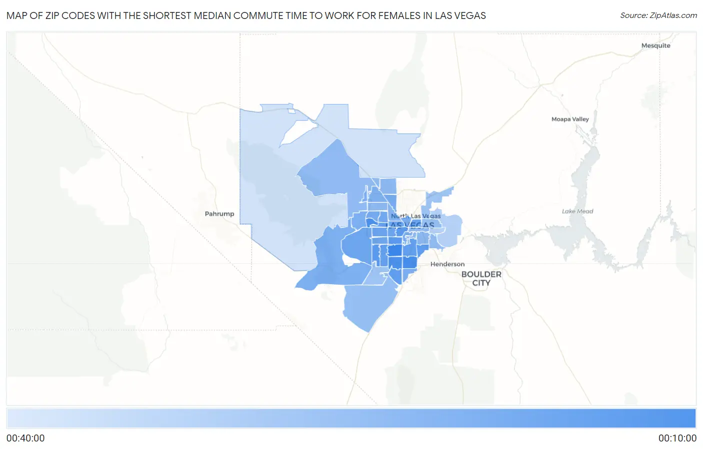 Zip Codes with the Shortest Median Commute Time to Work for Females in Las Vegas Map