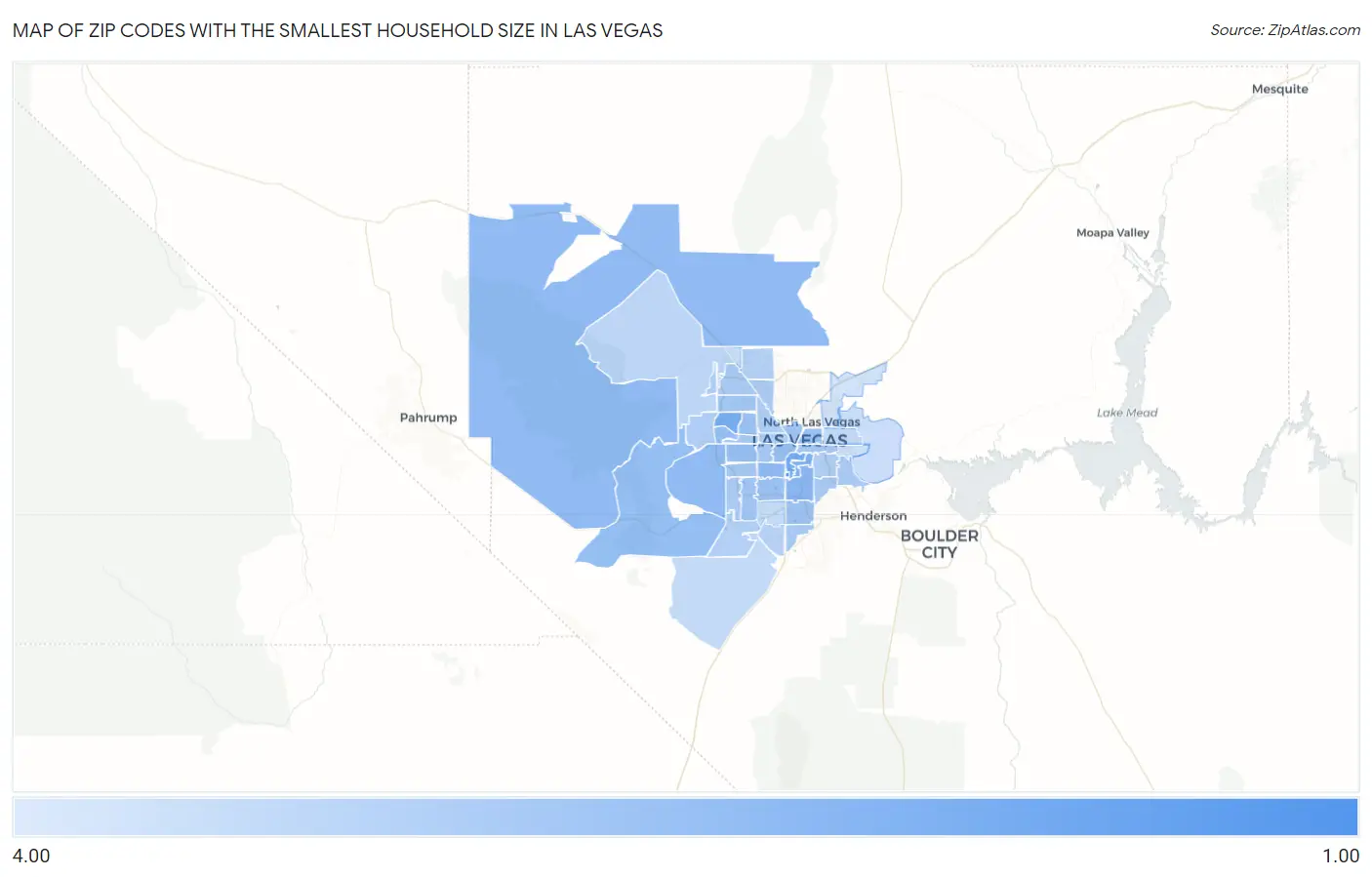 Zip Codes with the Smallest Household Size in Las Vegas Map