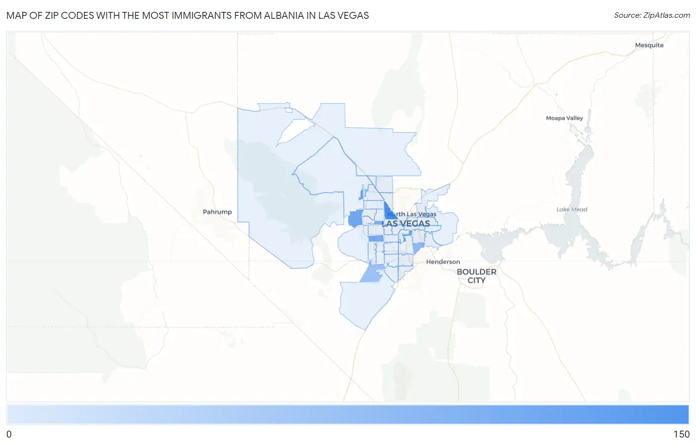 Zip Codes with the Most Immigrants from Albania in Las Vegas Map