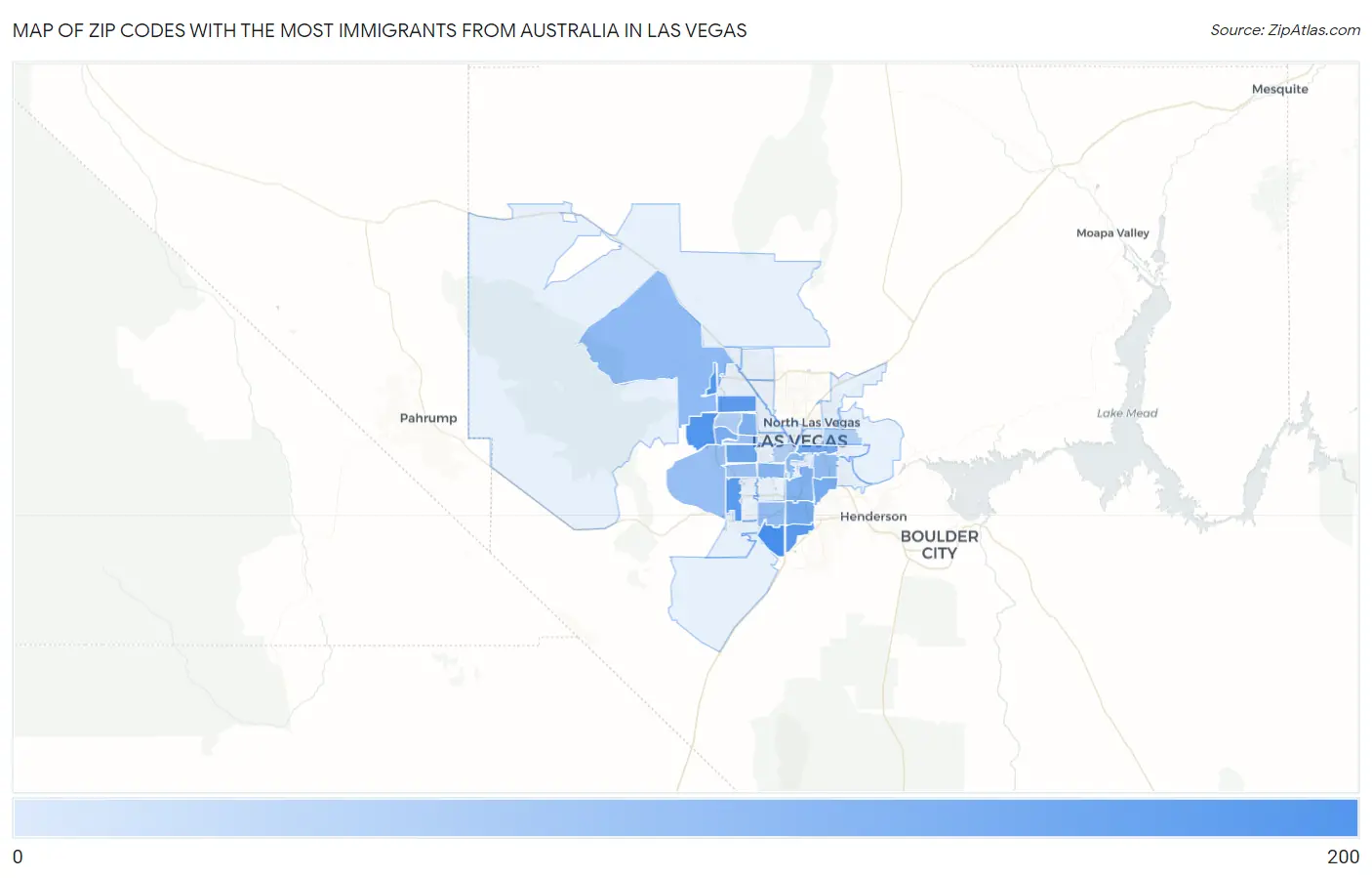 Zip Codes with the Most Immigrants from Australia in Las Vegas Map