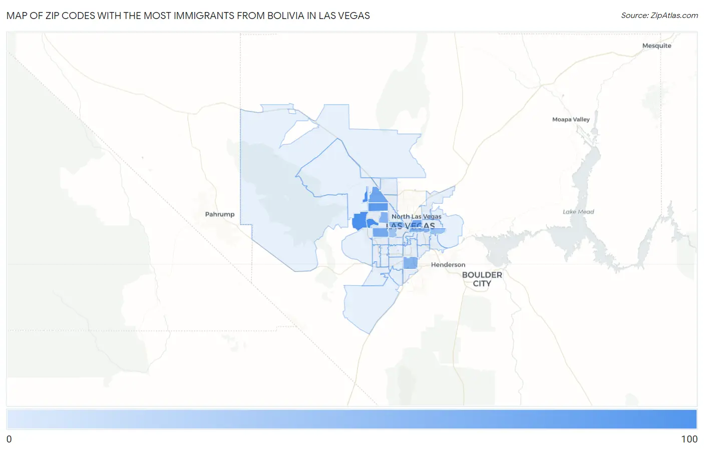 Zip Codes with the Most Immigrants from Bolivia in Las Vegas Map