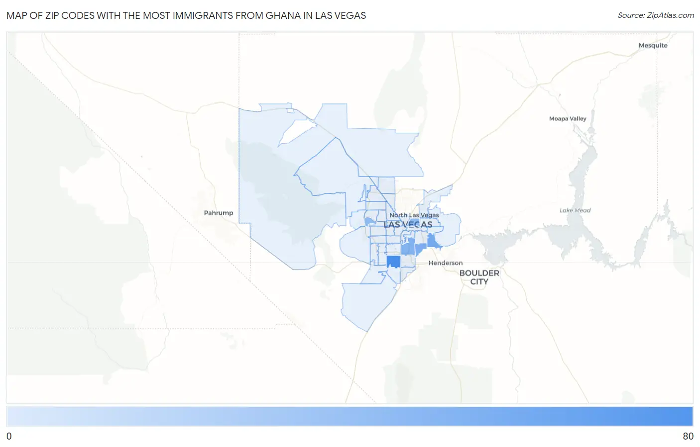 Zip Codes with the Most Immigrants from Ghana in Las Vegas Map