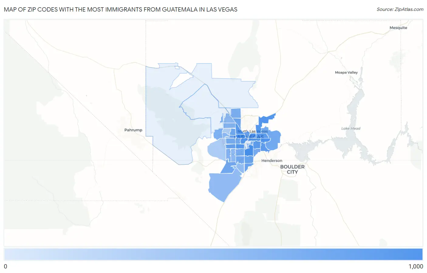 Zip Codes with the Most Immigrants from Guatemala in Las Vegas Map