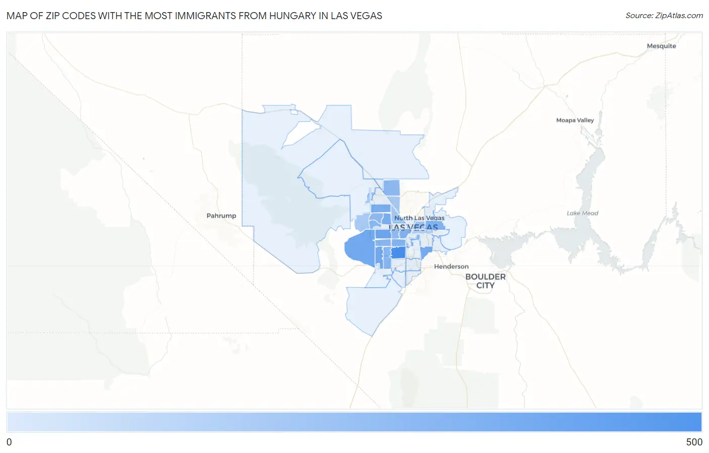 Zip Codes with the Most Immigrants from Hungary in Las Vegas Map