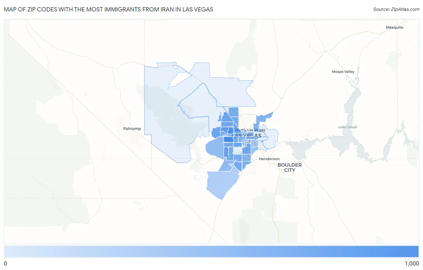 Zip Codes with the Most Immigrants from Iran in Las Vegas Map