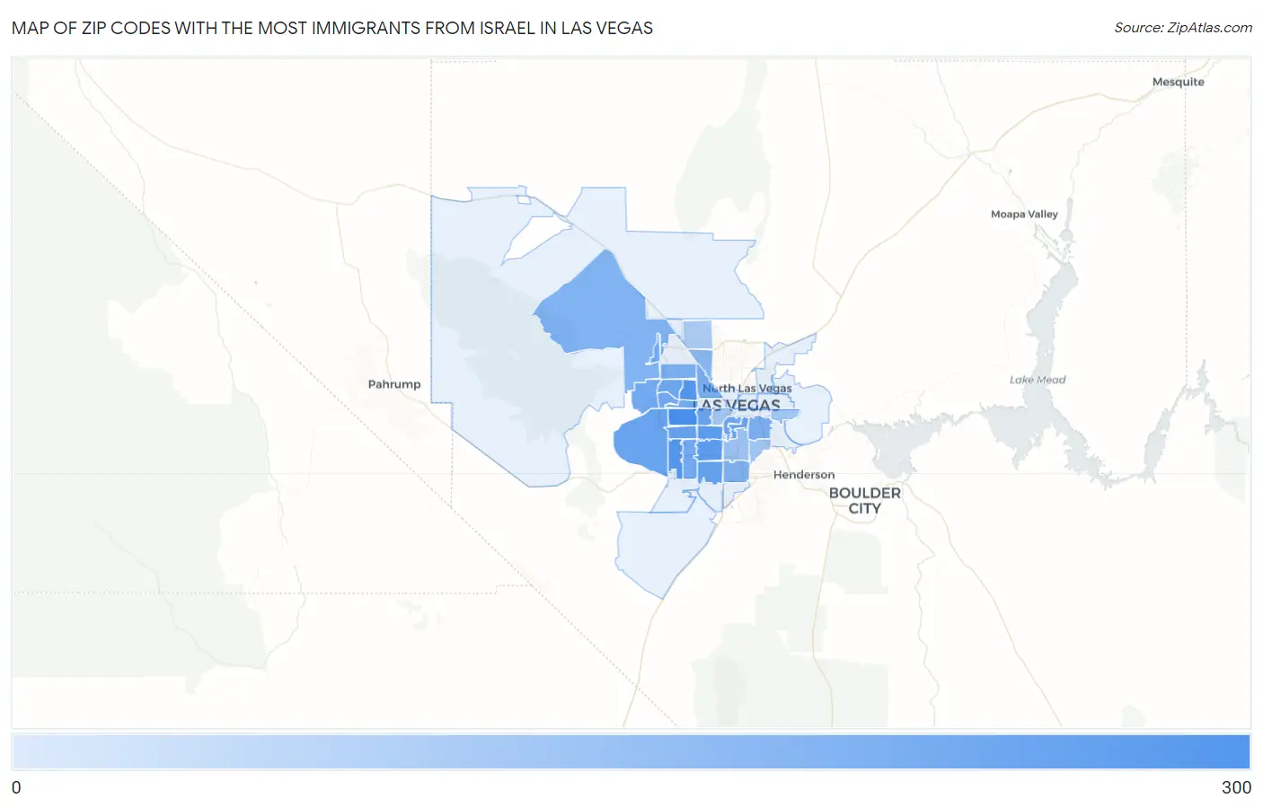 Zip Codes with the Most Immigrants from Israel in Las Vegas Map