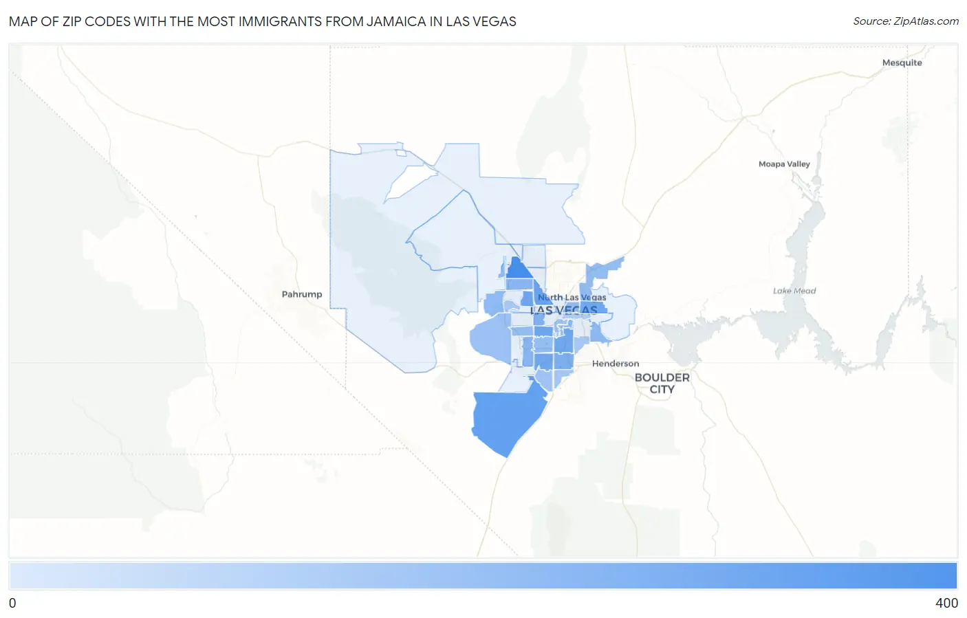 Zip Codes with the Most Immigrants from Jamaica in Las Vegas Map