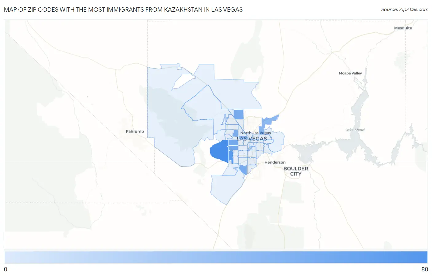 Zip Codes with the Most Immigrants from Kazakhstan in Las Vegas Map