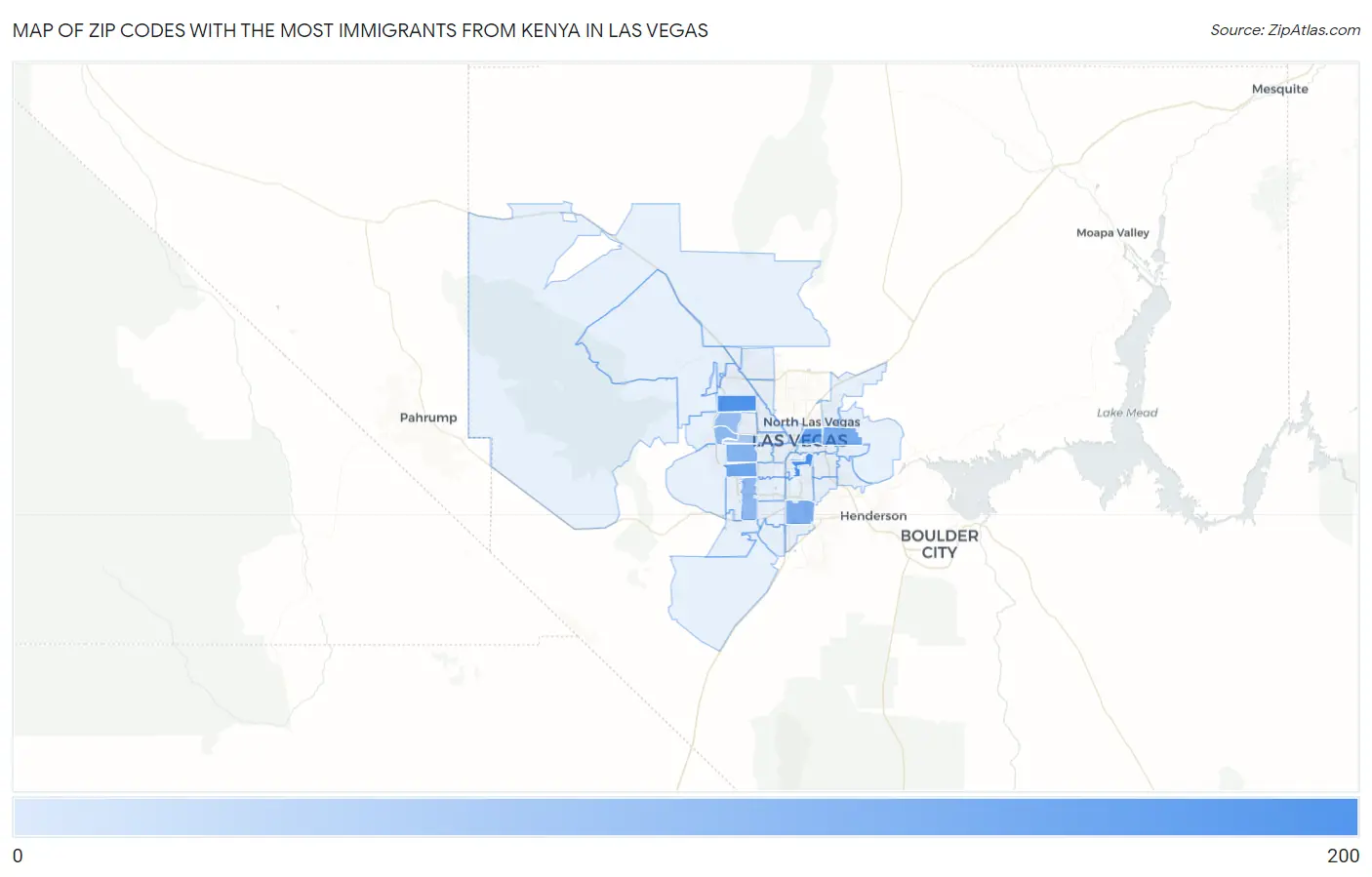 Zip Codes with the Most Immigrants from Kenya in Las Vegas Map