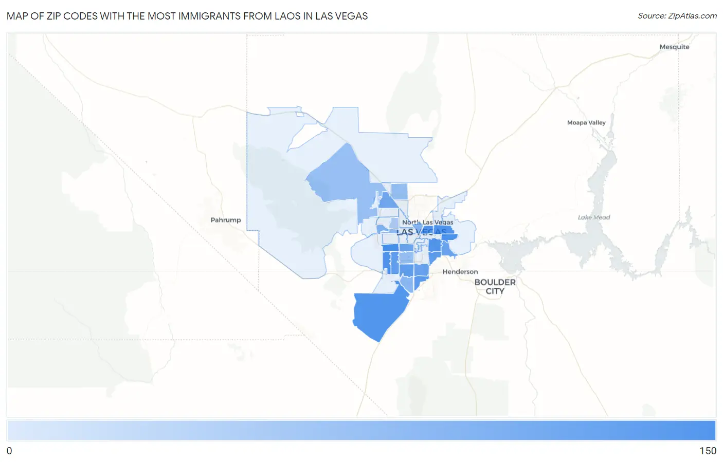 Zip Codes with the Most Immigrants from Laos in Las Vegas Map