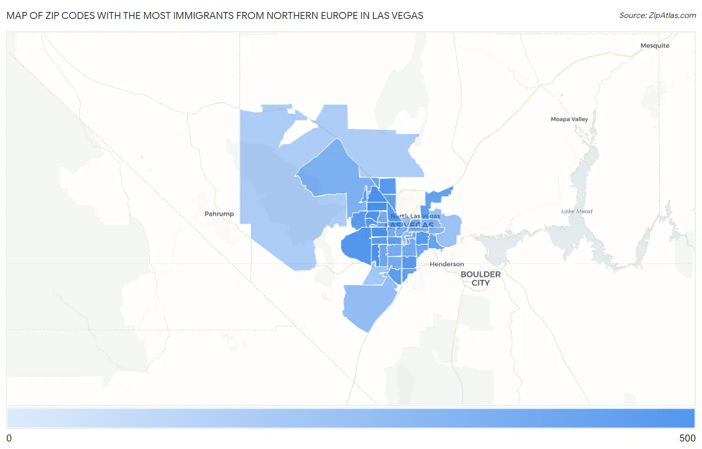 Zip Codes with the Most Immigrants from Northern Europe in Las Vegas Map