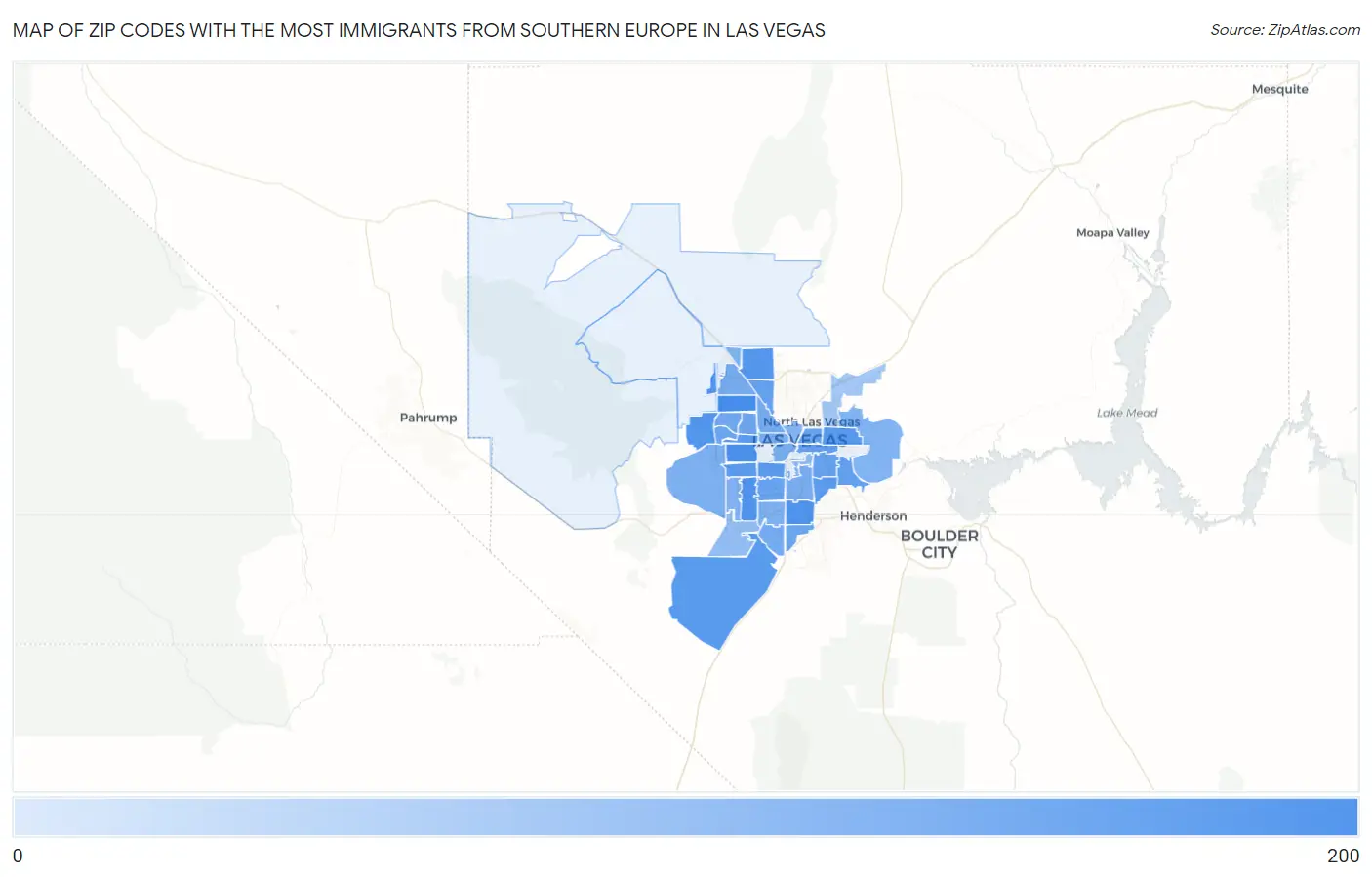 Zip Codes with the Most Immigrants from Southern Europe in Las Vegas Map