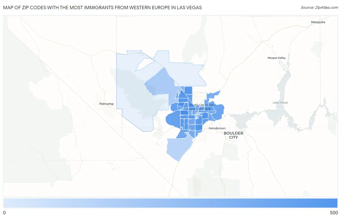 Zip Codes with the Most Immigrants from Western Europe in Las Vegas Map