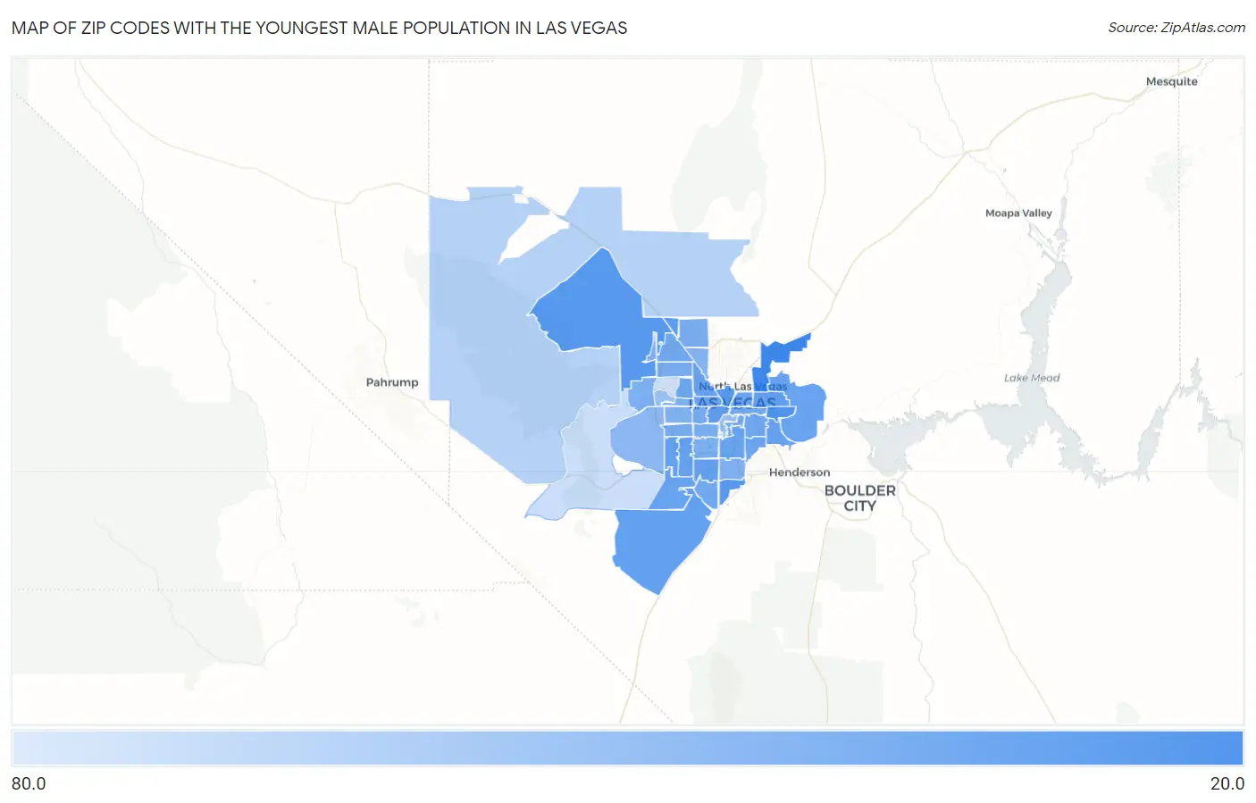 Zip Codes with the Youngest Male Population in Las Vegas Map