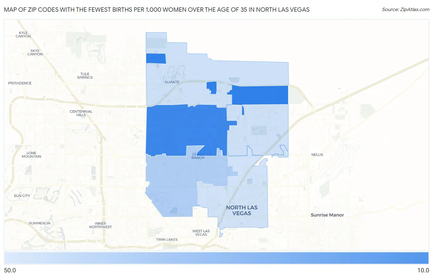 Zip Codes with the Fewest Births per 1,000 Women Over the Age of 35 in North Las Vegas Map