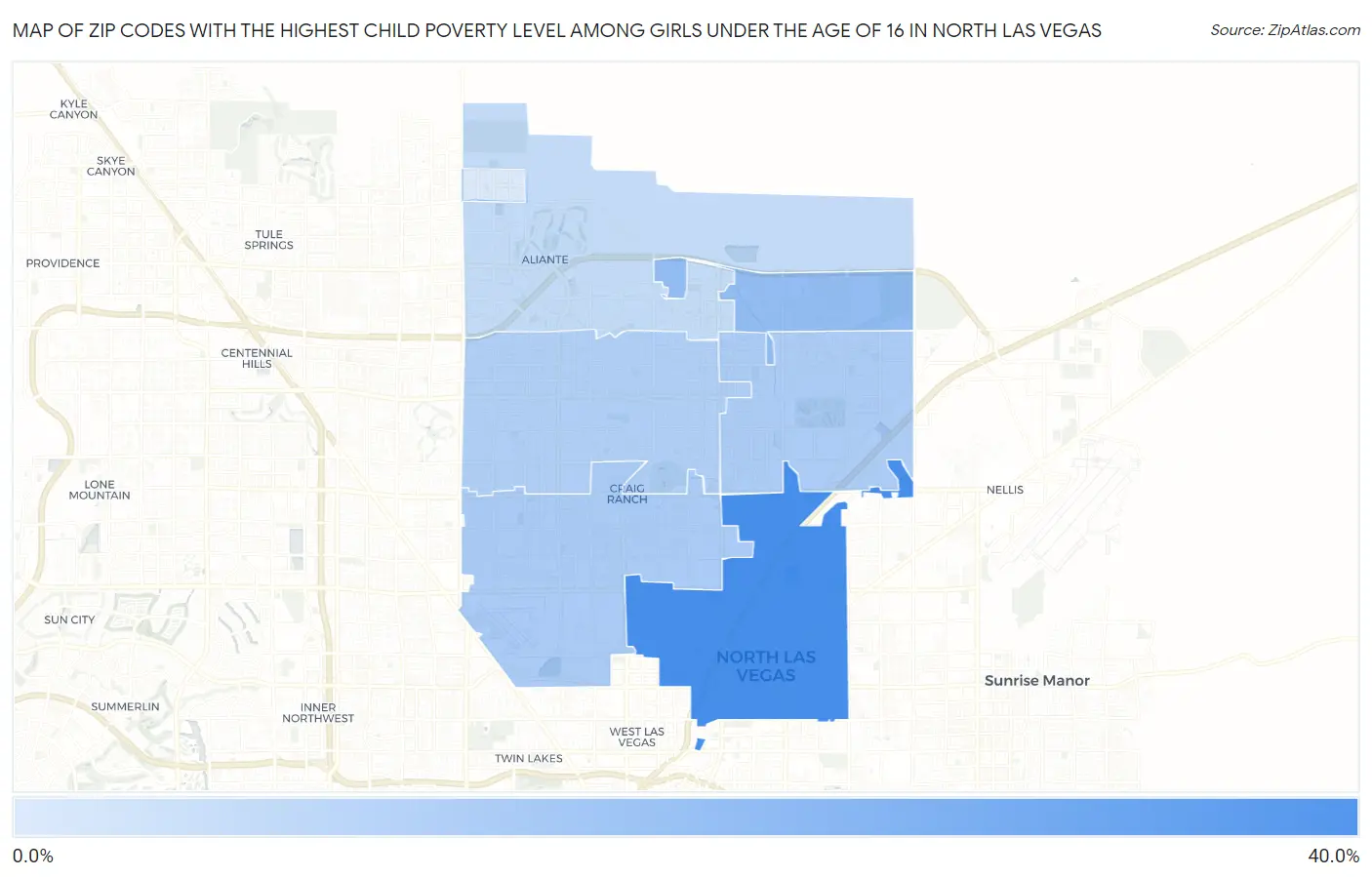 Zip Codes with the Highest Child Poverty Level Among Girls Under the Age of 16 in North Las Vegas Map
