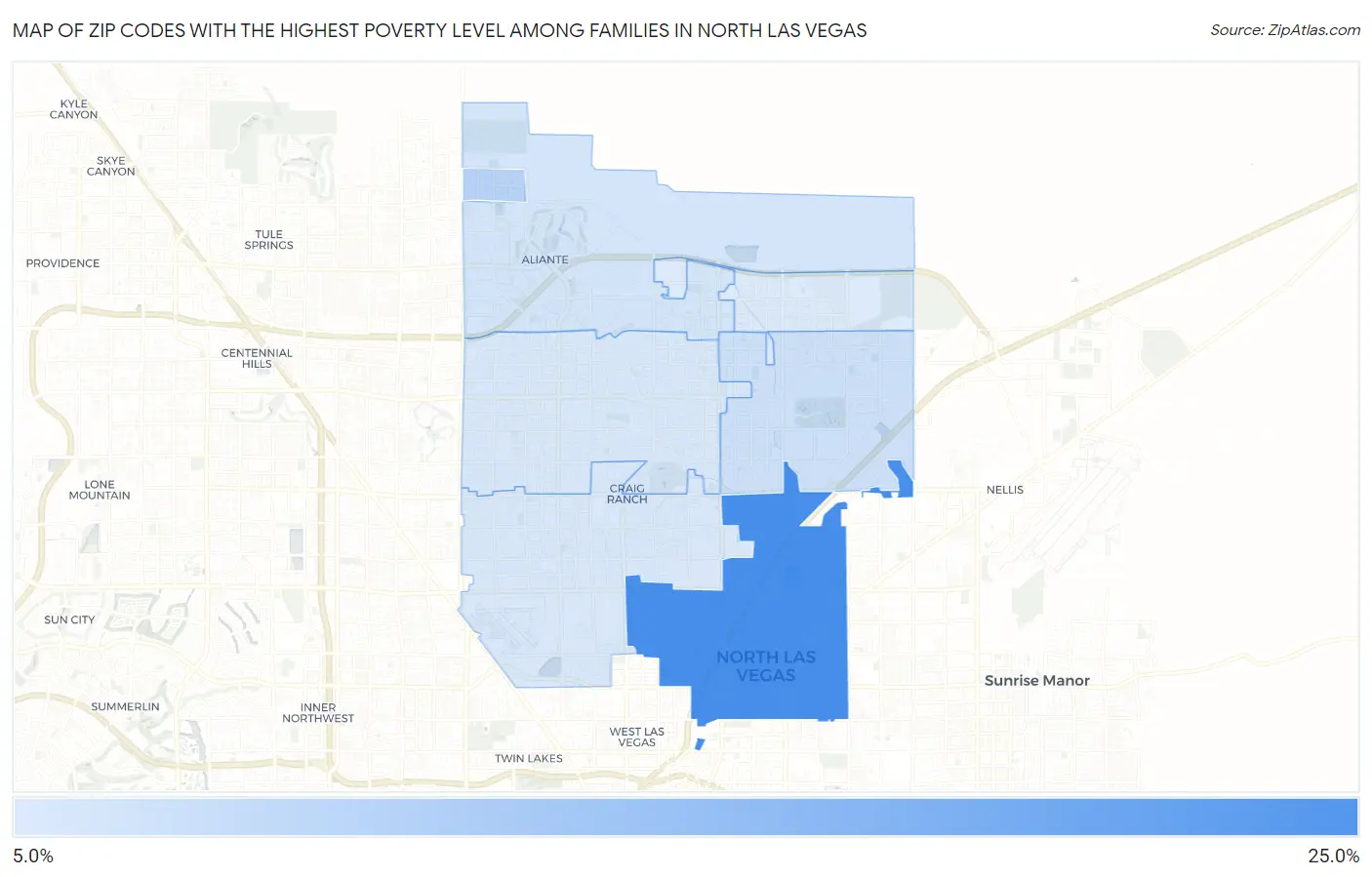 Zip Codes with the Highest Poverty Level Among Families in North Las Vegas Map