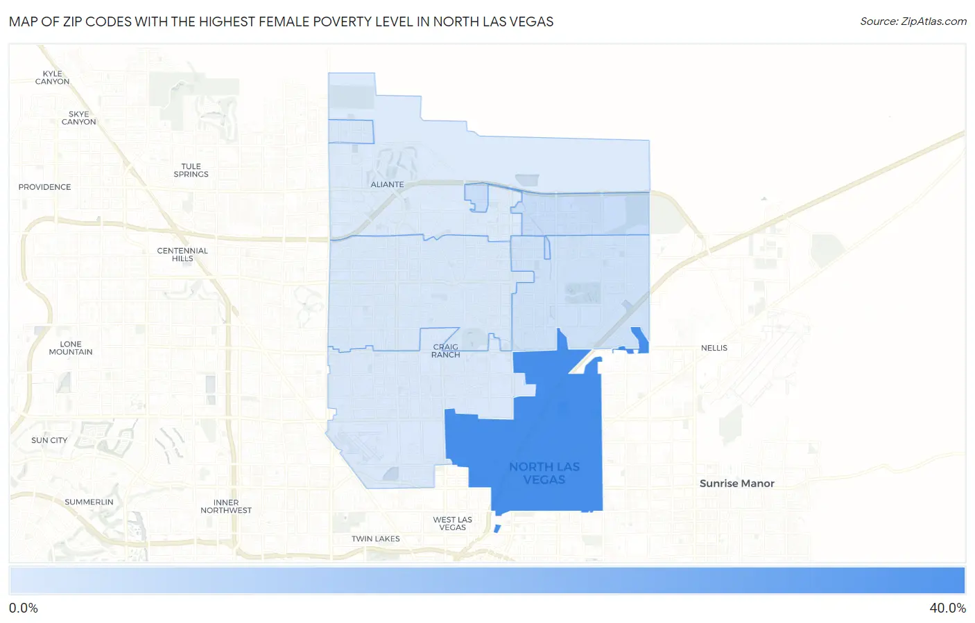 Zip Codes with the Highest Female Poverty Level in North Las Vegas Map