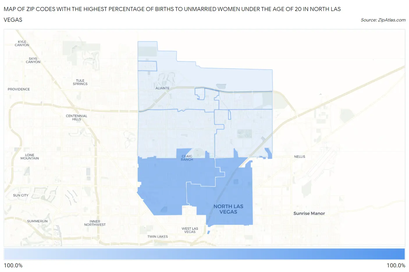 Zip Codes with the Highest Percentage of Births to Unmarried Women under the Age of 20 in North Las Vegas Map