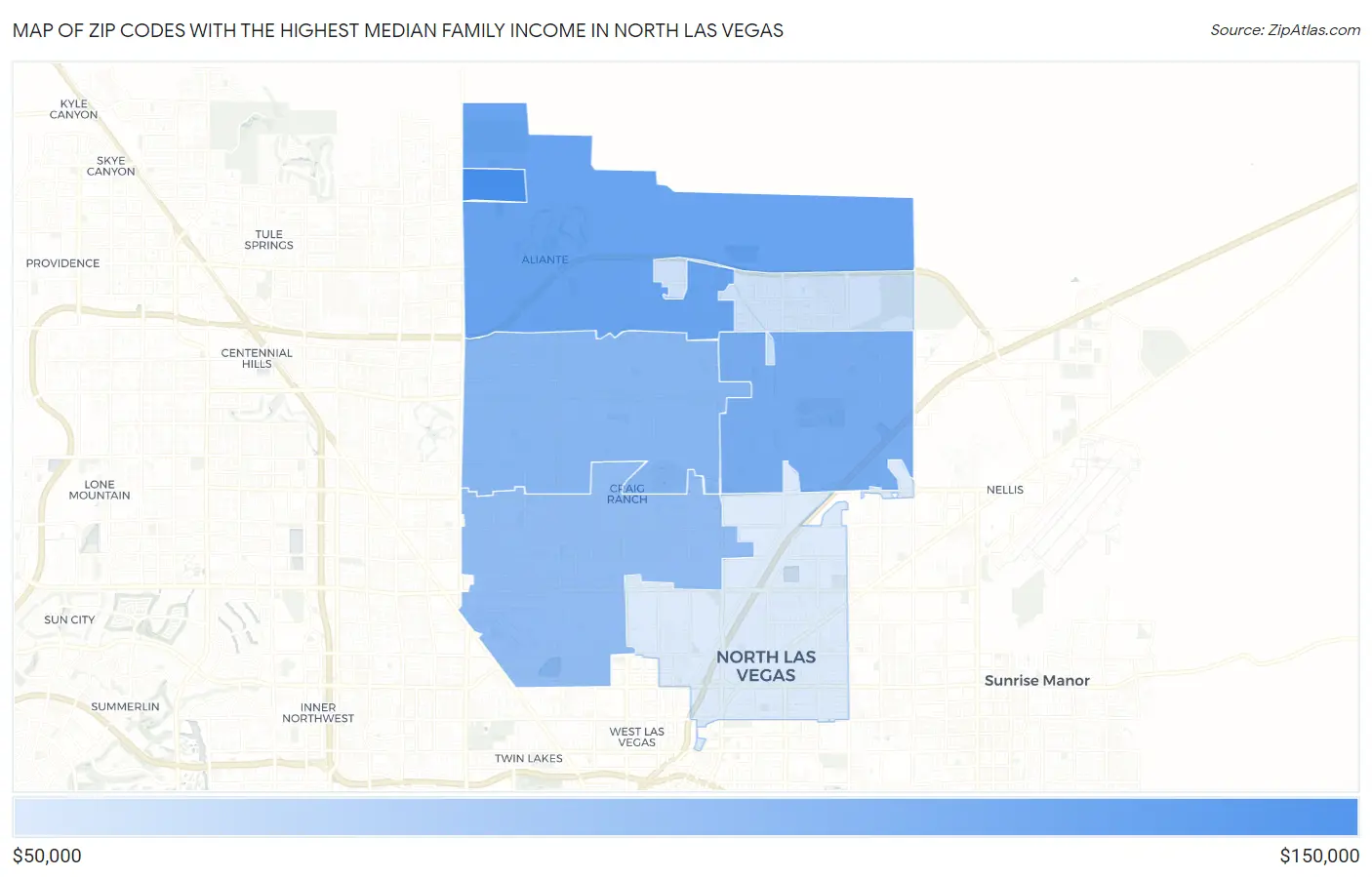 Zip Codes with the Highest Median Family Income in North Las Vegas Map