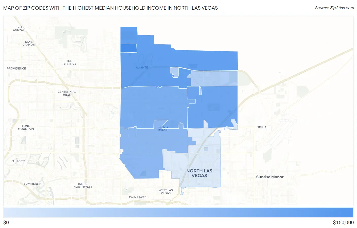 Zip Codes with the Highest Median Household Income in North Las Vegas Map
