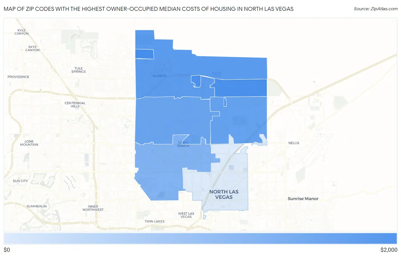 Zip Codes with the Highest Owner-Occupied Median Costs of Housing in North Las Vegas Map