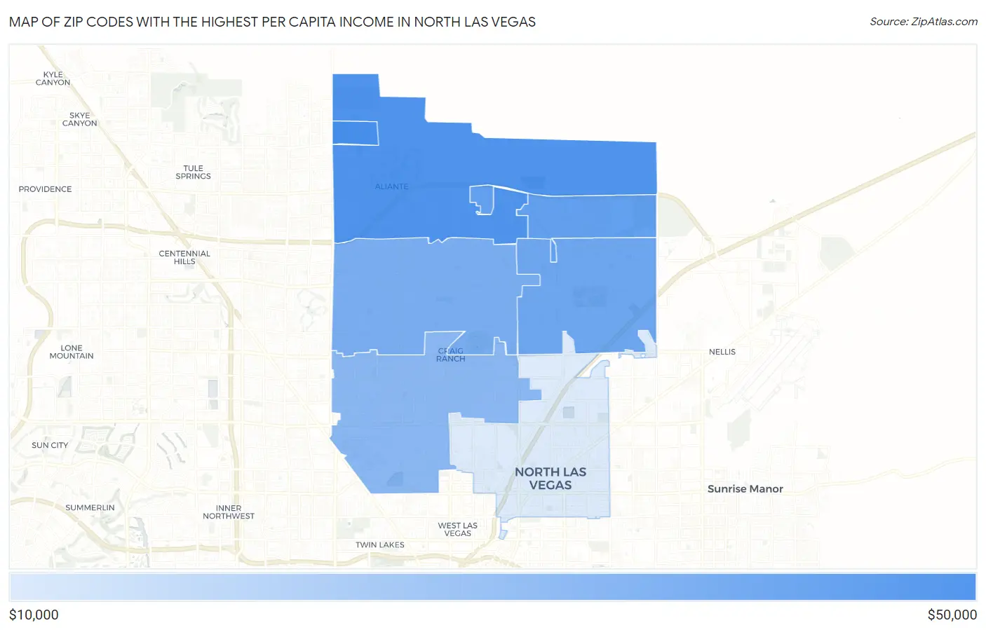 Zip Codes with the Highest Per Capita Income in North Las Vegas Map