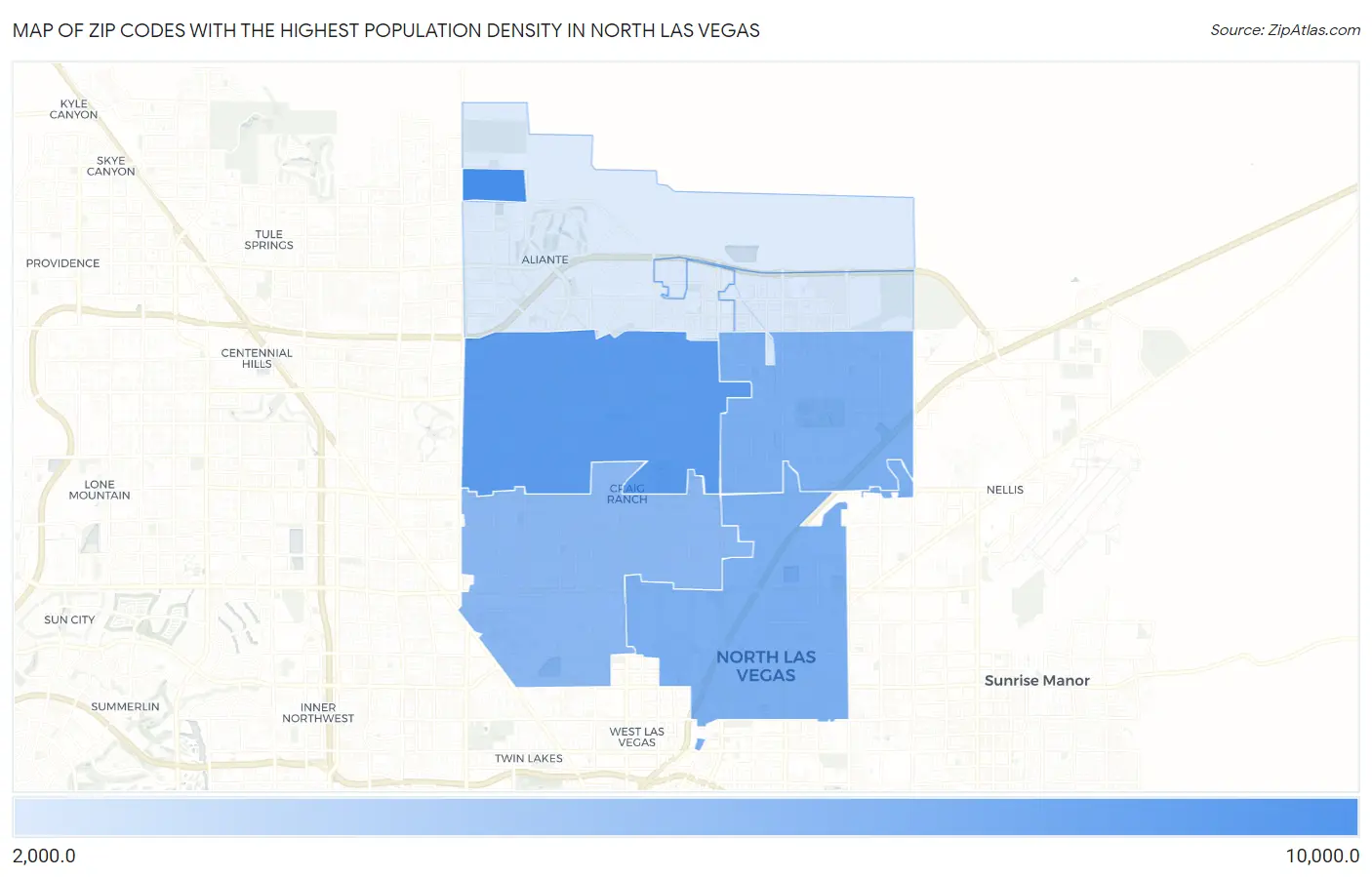 Zip Codes with the Highest Population Density in North Las Vegas Map