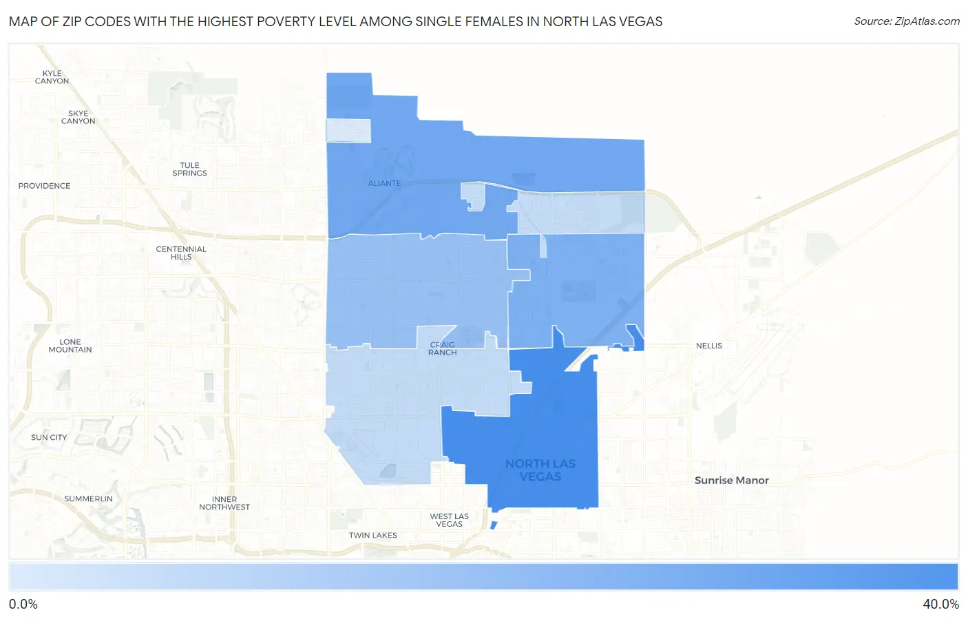 Zip Codes with the Highest Poverty Level Among Single Females in North Las Vegas Map