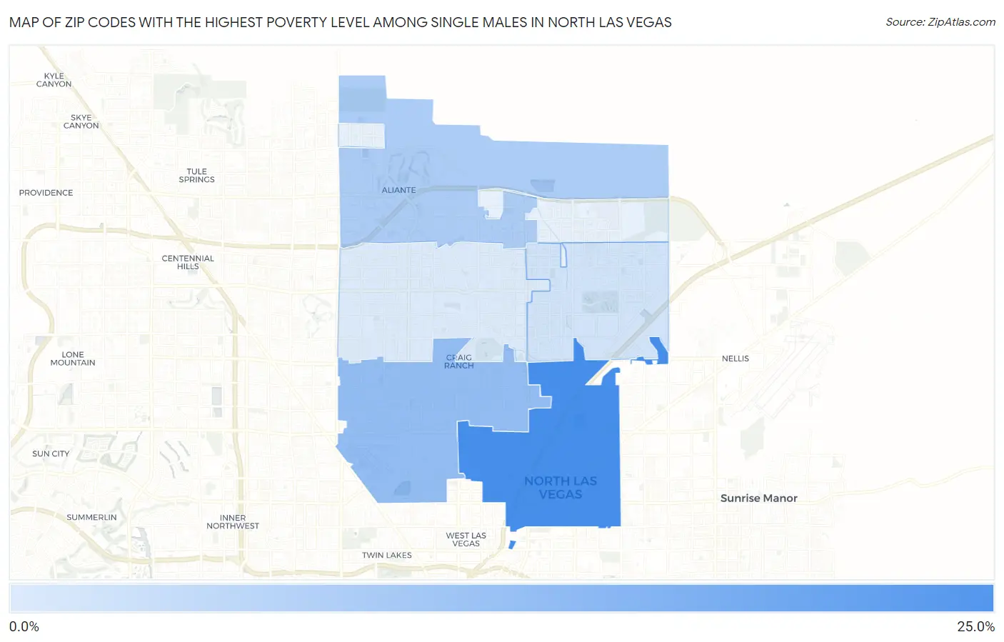Zip Codes with the Highest Poverty Level Among Single Males in North Las Vegas Map